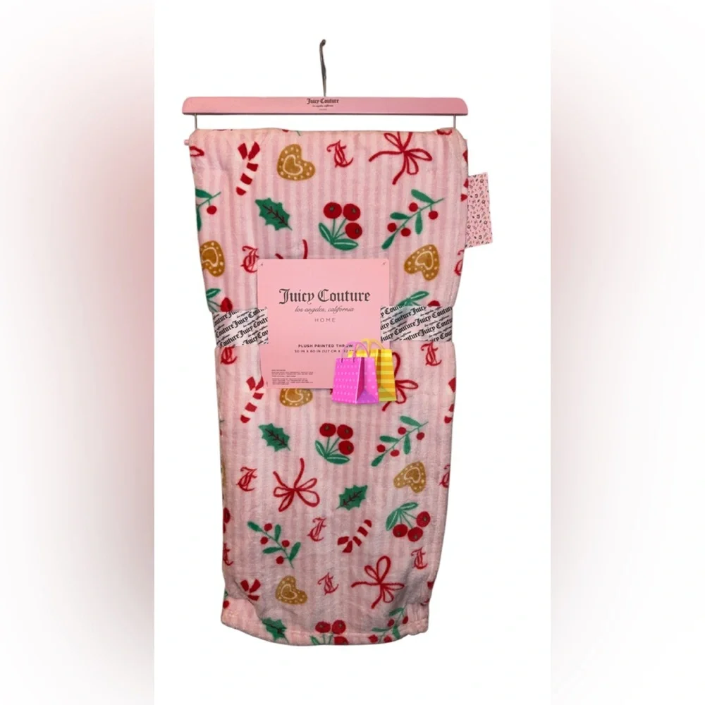 Juicy Couture Holiday Blanket - Red, Green, Gold, Pink